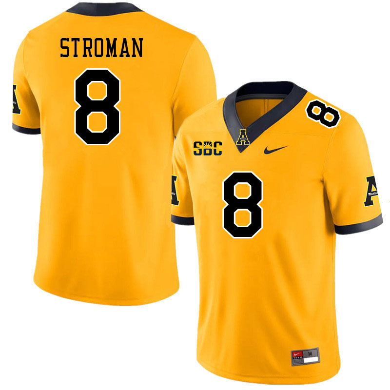 Men #8 Dalton Stroman Appalachian State Mountaineers College Football Jerseys Stitched Sale-Gold